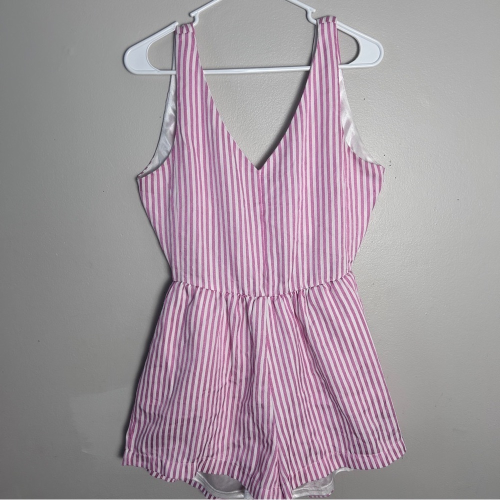 Glam Pink and White Striped Jumpsuit with V-Neck
